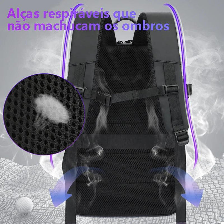 Mochila de Viagem Impermeável com grande capacidade, faixas reflexivas e design ergonômico, ideal para viagens e uso diário.