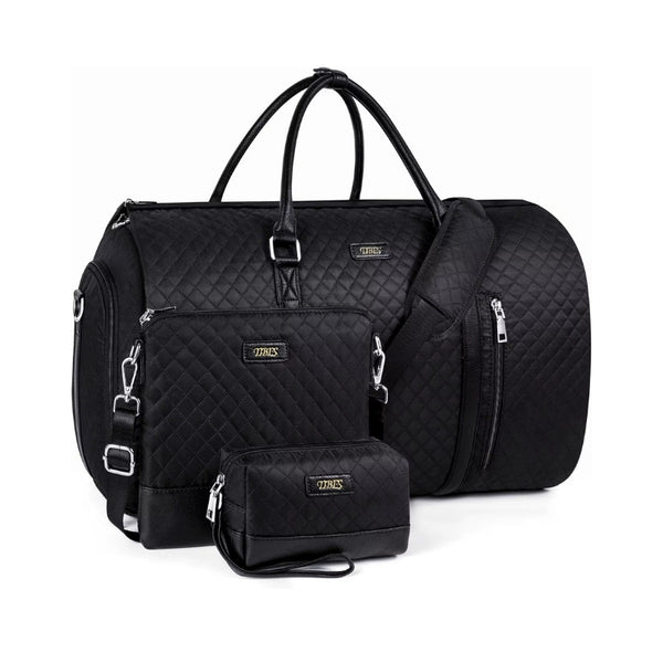 Bolsa de Viagem Couro Premium - Conjunto de 3 Peças Preto