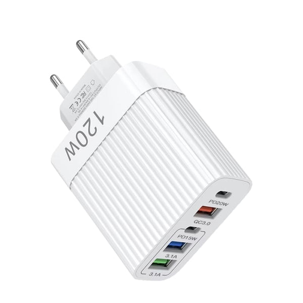 Carregador USB com 5 Portas –  Ultrarrápido e Eficiente Branco