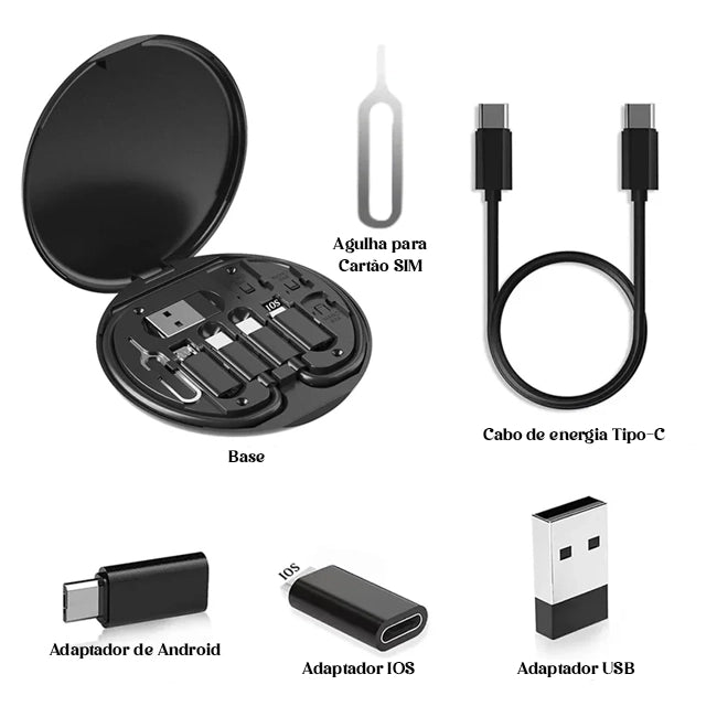 Kit Adaptador para celular, com carregador rápido e suporte embutido, ideal para viagens