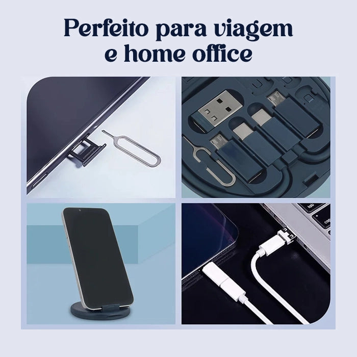 Kit Adaptador para celular, com carregador rápido e suporte embutido, ideal para viagens