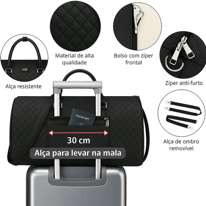 Bolsa de Viagem Couro Premium - Conjunto de 3 Peças Preto