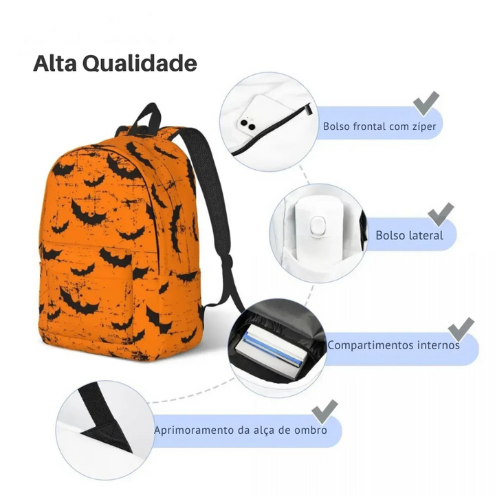 Mochila Escolar Halloween Estilo Morcego