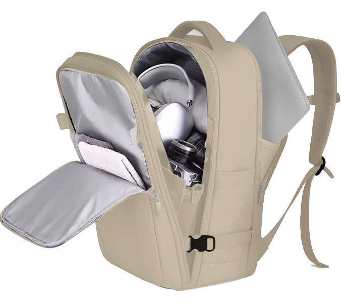 Mochila Executiva Premium Off-White aberta – organização interna