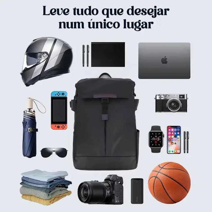 Mochila de Viagem Impermeável com grande capacidade, faixas reflexivas e design ergonômico, ideal para viagens e uso diário.