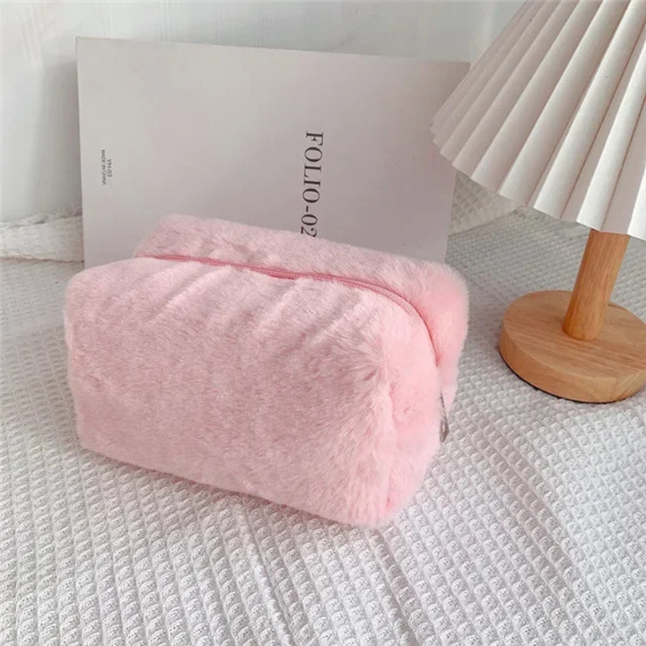 Necessaire Feminina Pelúcia de Maquiagem Rosa