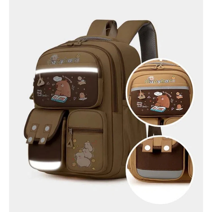 mochila escolar capivara 3 em 1 com bolsa tiracolo e estojo combinando