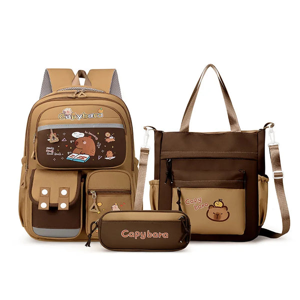 Kit 3 Peças Mochila Escolar Infantil Capivara