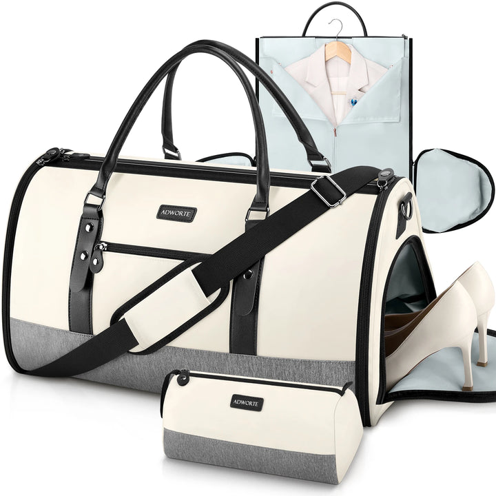 Bolsa de viagem 2 em 1 modelo garment bag com divisórias, ideal para transportar roupas sem amassar.