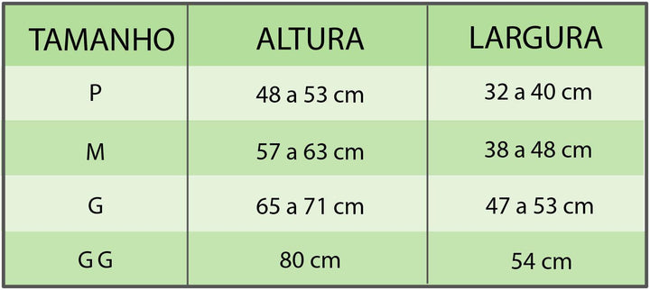 Tabela de medidas de Capa de Bagagem Protetora, ideal para proteger sua mala contra riscos e arranhões. Disponível em 4 tamanhos, fácil de instalar e com design exclusivo para identificação rápida. Perfeita para suas viagens, garantindo segurança e estilo